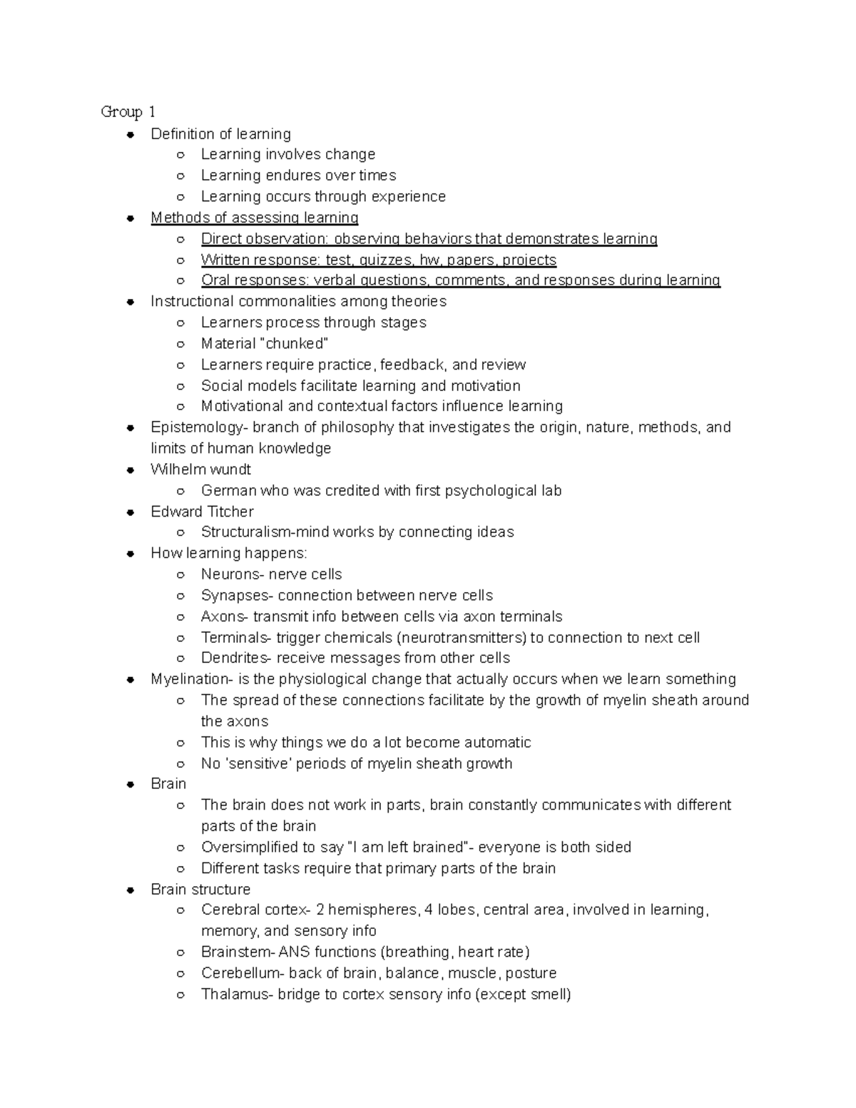 Midterm Review - Group 1 Definition of learning Learning involves ...