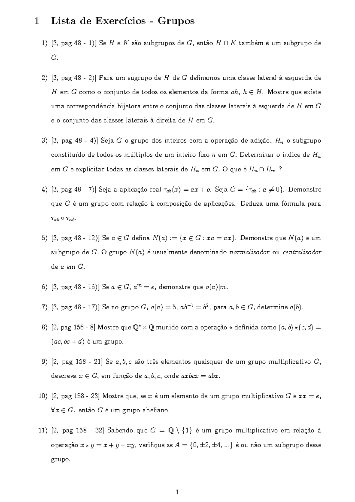 Lista De Exercícios Estruturas Algébricas 1 1 Lista De Exerc ́ıcios