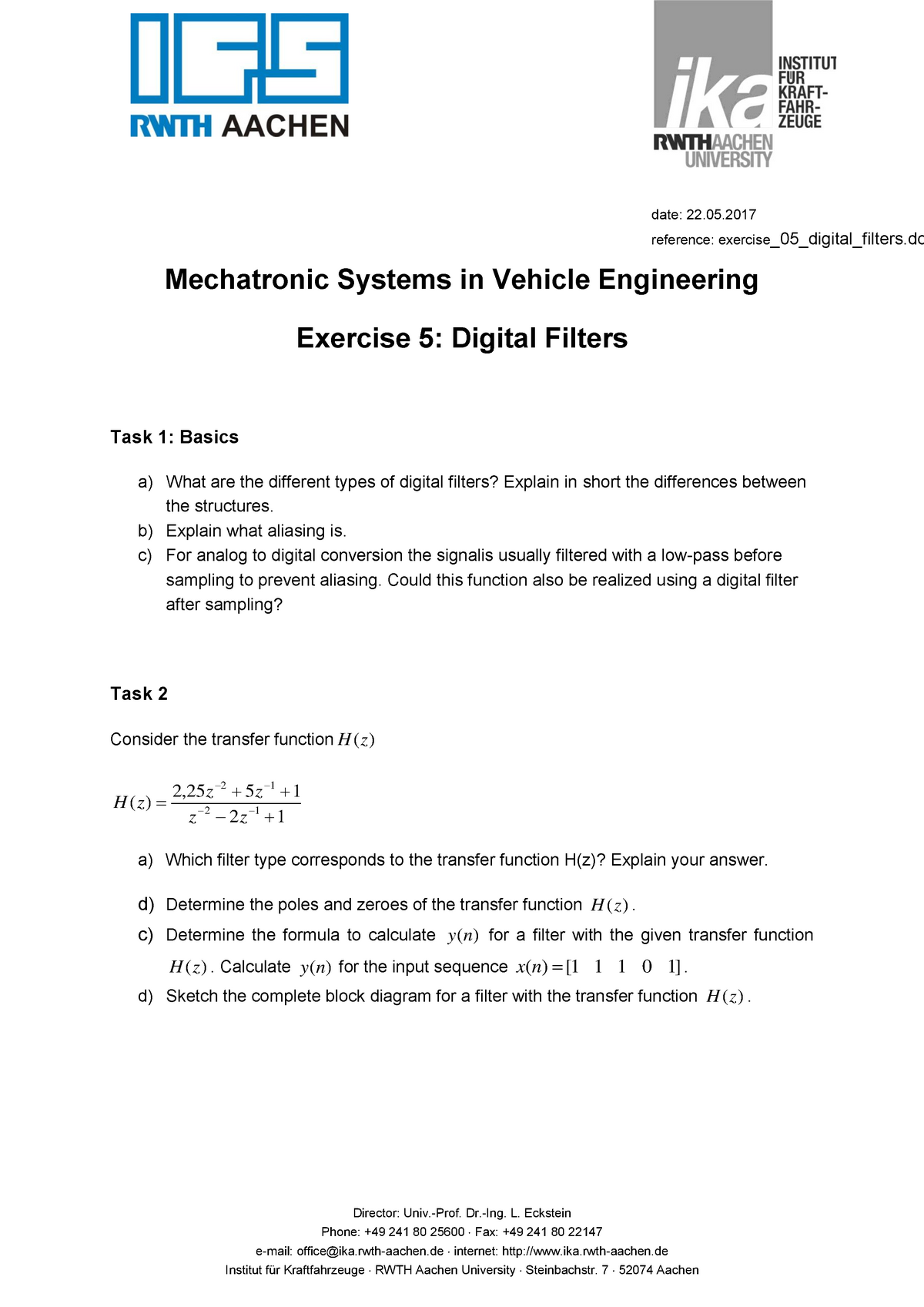 Exercise 05 Digital Filters Date 22 05 17 Reference Exercise 05 Digital Filters Do Mechatronic Studocu