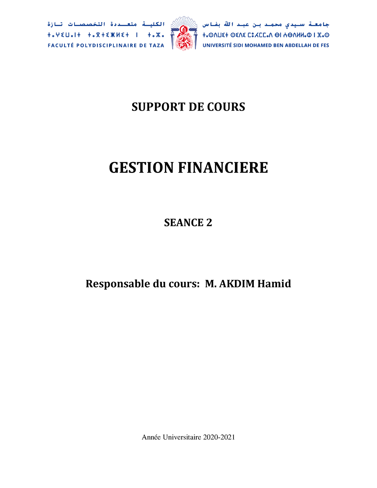 Seance Gf Gestion Financi Re Support De Cours Gestion