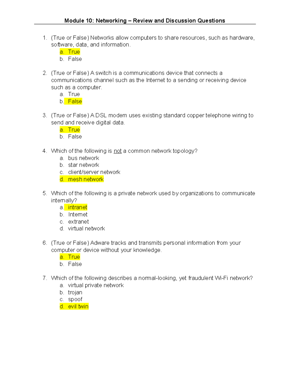 Module 10-Networking-Review and Discussion - Module 10: Networking ...