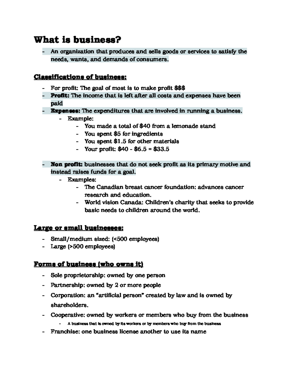 Economics Study Sheet Test Study Guide - What is business? - An ...