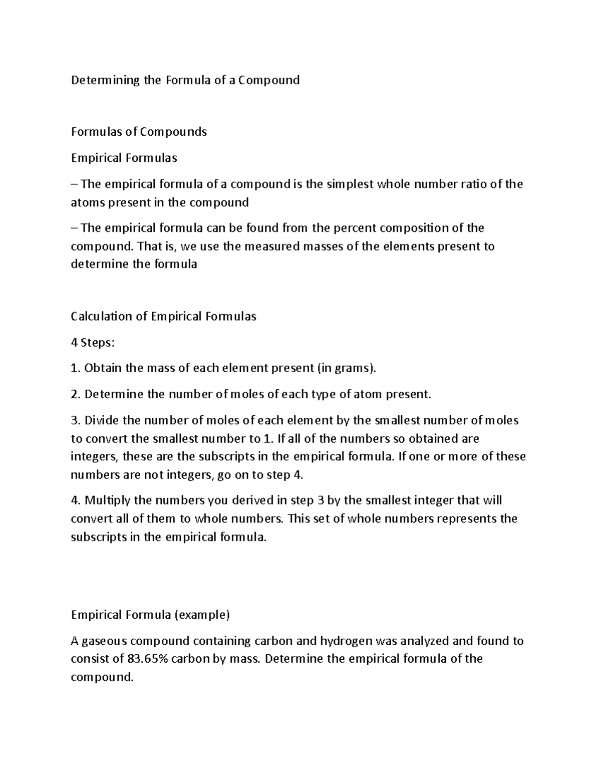 157 - Determining the Formula of a Compound - Determining the Formula ...