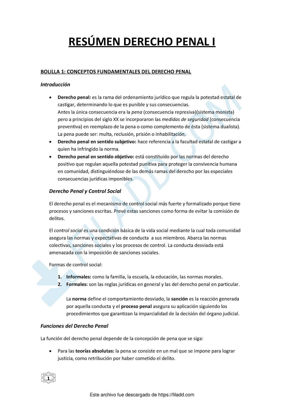 Resumen Completo Derecho Penal I - 1 RESÚMEN DERECHO PENAL I BOLILLA 1 ...