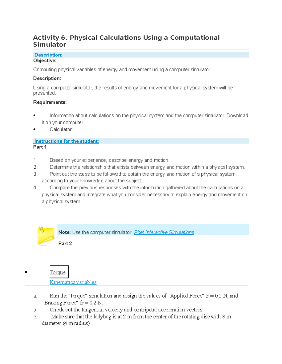 Activity 6 - Actividad 6 matter and energy 1 - Activity 6. Physical ...