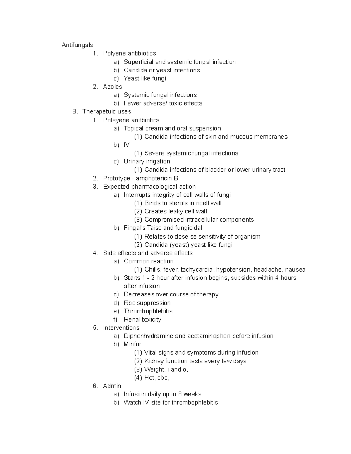 Antifungals Lecture notes 1012 I. Antifungals 1. Polyene