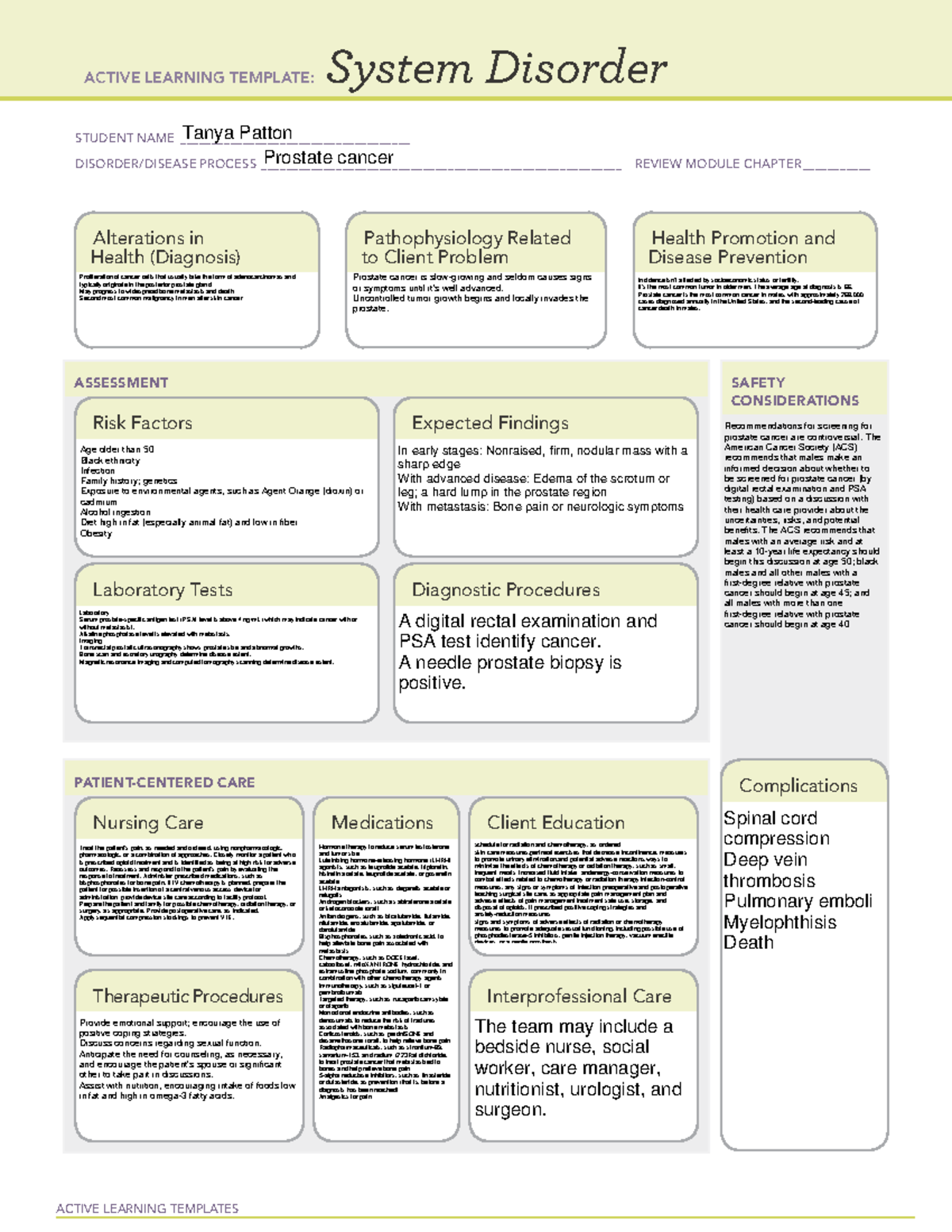 Prostate cancer - Exemplar - ACTIVE LEARNING TEMPLATES System Disorder ...