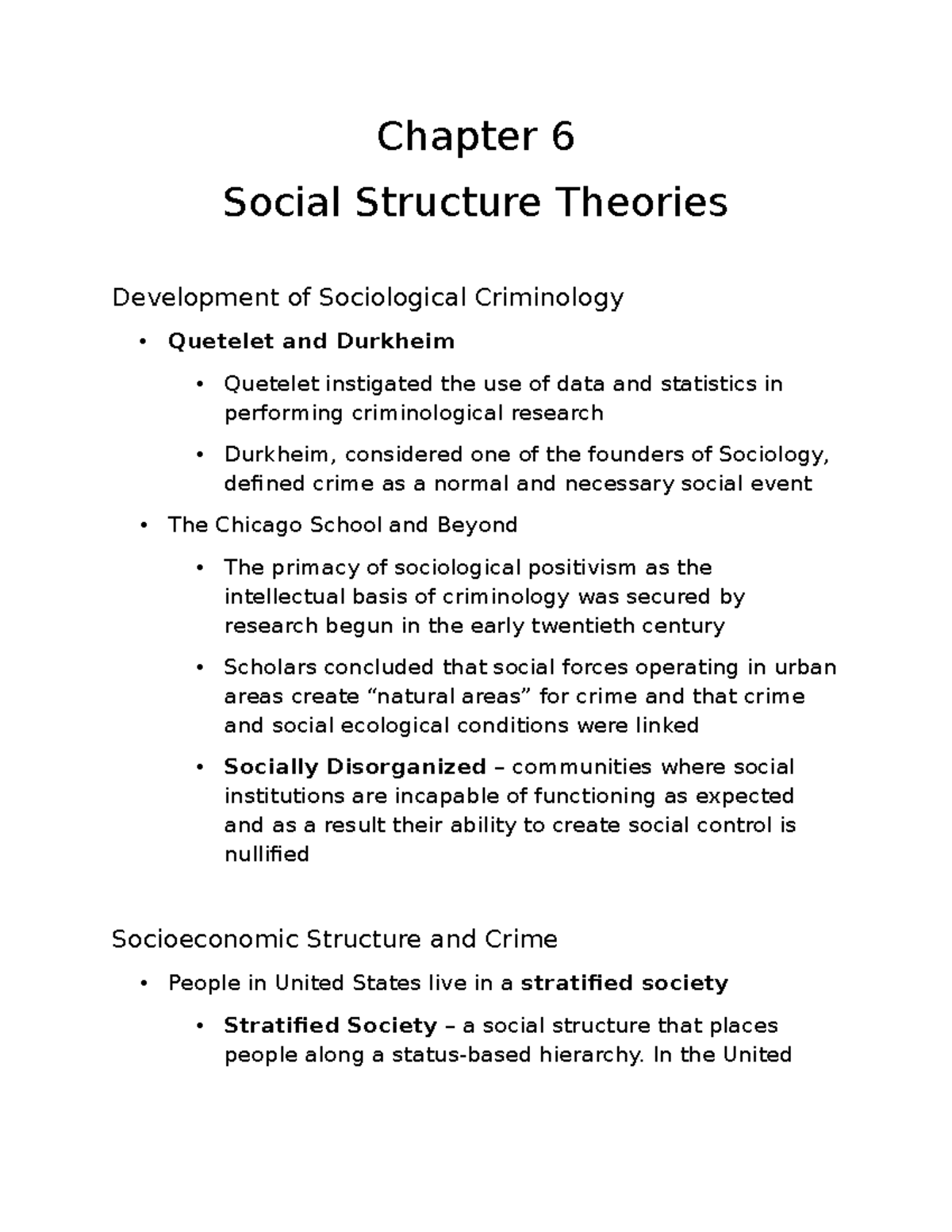 Chapter 6 Criminology - Chapter 6 Social Structure Theories Development ...