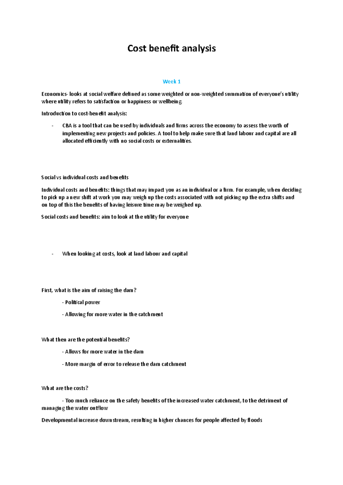 Cba notes Cost benefit analysis Week 1 Economics looks at social