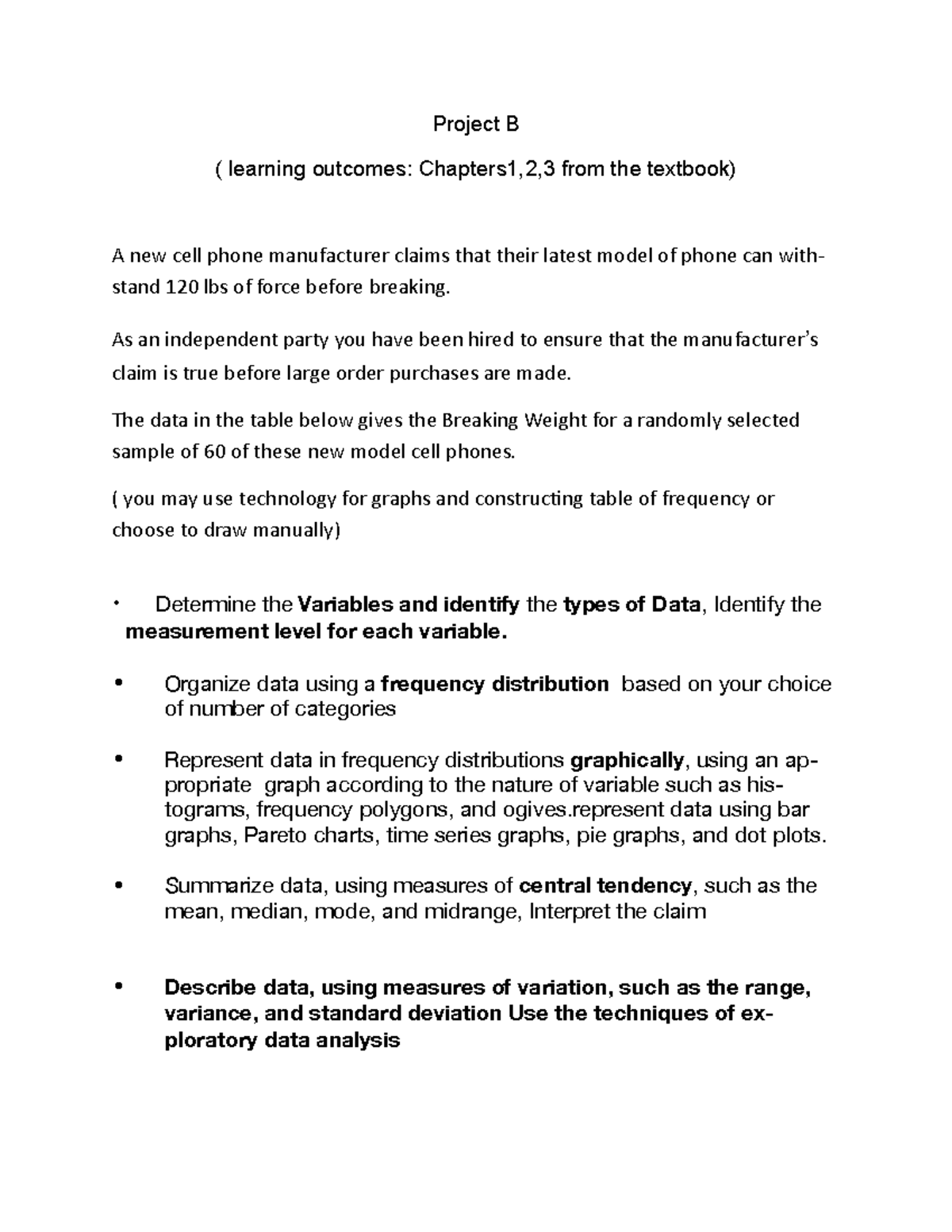 Project B - Project B ( Learning Outcomes: Chapters1,2,3 From The ...