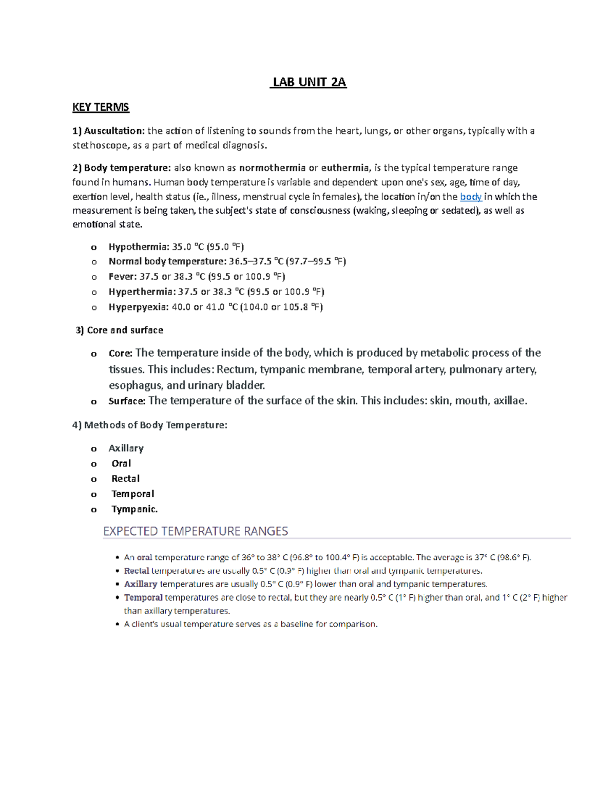 (week 1) LAB UNIT 2A - Study guide for nursing level 1 Lab exam 1 - LAB ...