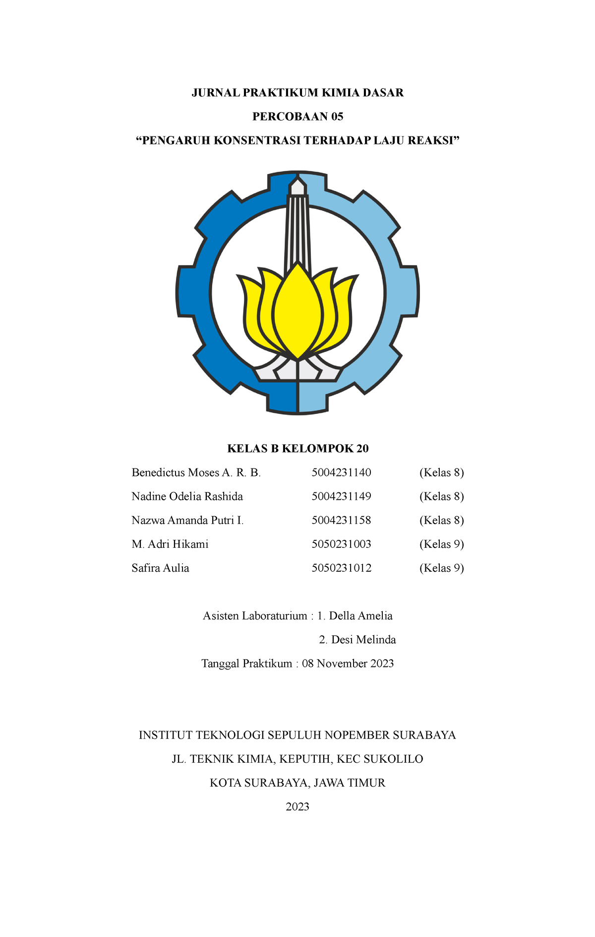 Jurnal Percobaan 05 Kelompok 20 Kelas B - JURNAL PRAKTIKUM KIMIA DASAR ...