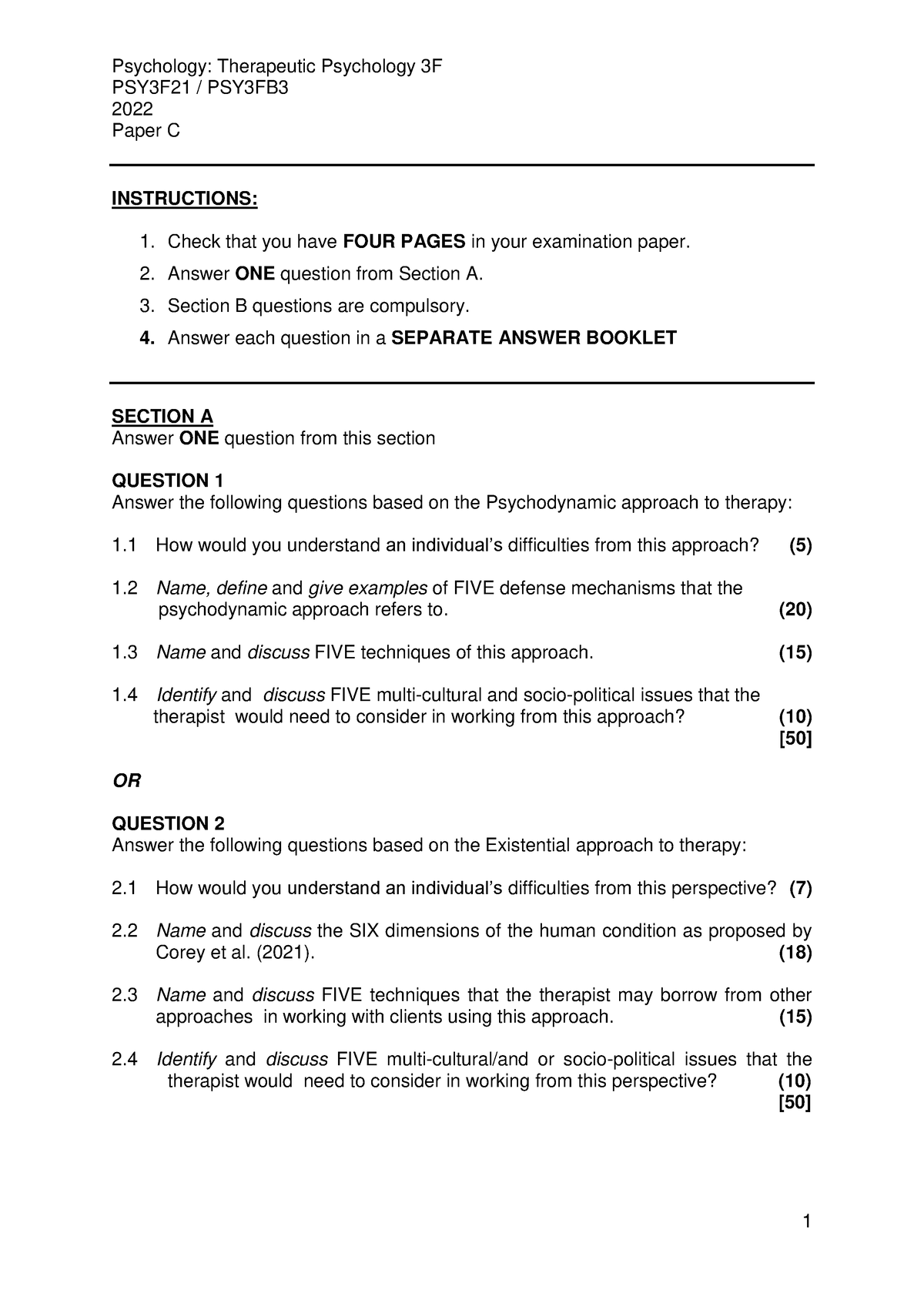 PSY3F21-MAIN - For Practice - PSY3F21 / PSY3FB 2022 Paper C ...