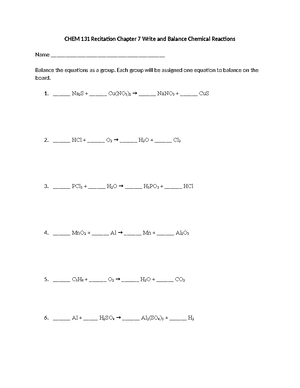 Chem 131 final review - 1 CHEM 131 Final Exam Review Worksheet Based on ...