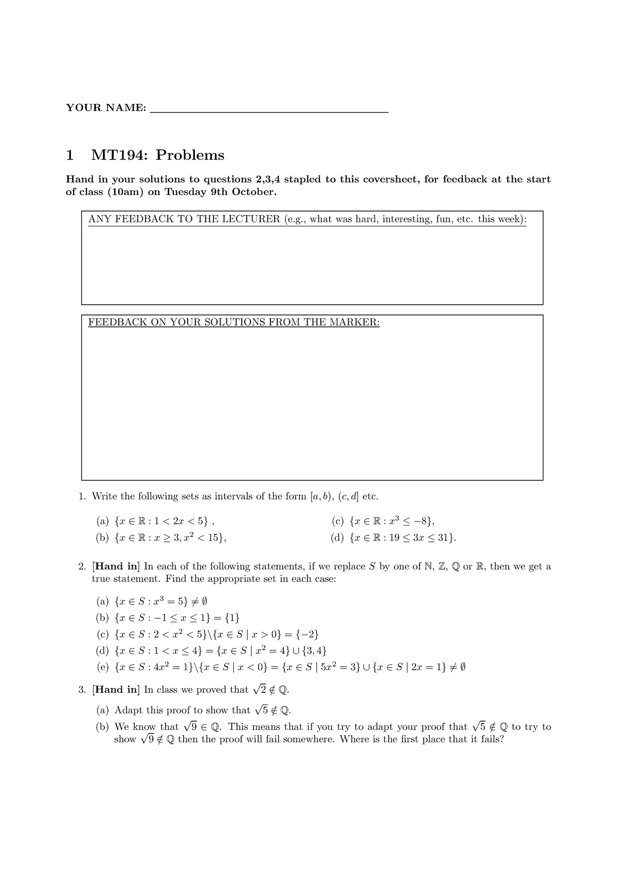 Mt1940 Sheet 1 Real Analysis Rhul Studocu