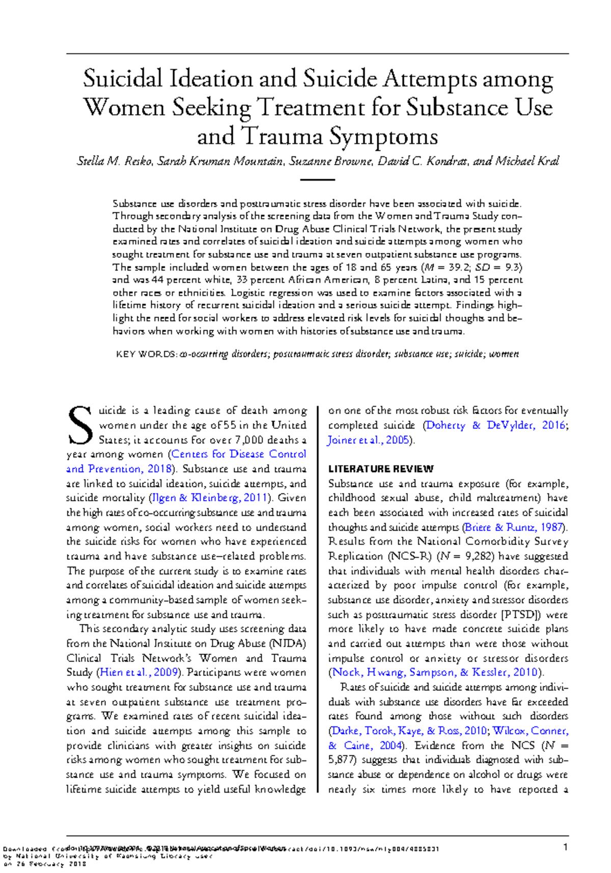 Suicidal behavior and trauma - Suicidal Ideation and Suicide Attempts ...