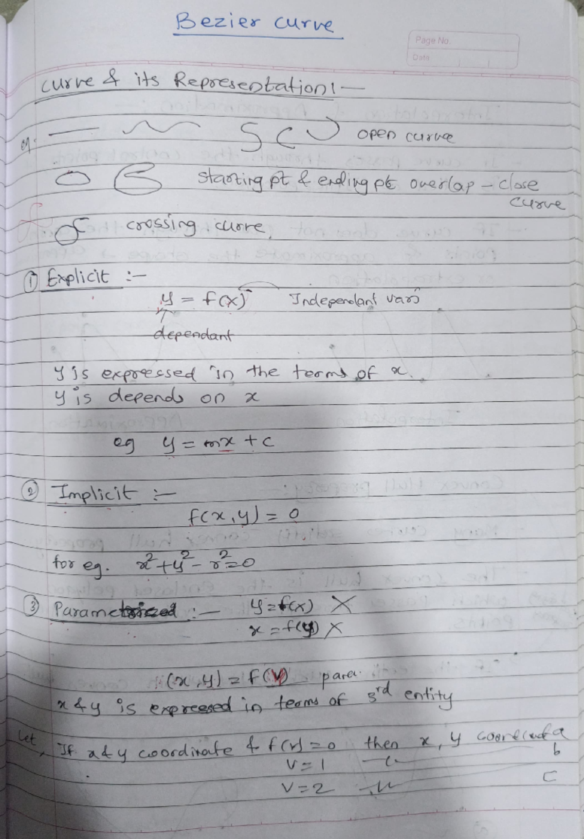 Bezier Curve B Spline Curve Bezier Curve Page No Date Curve Its Eg