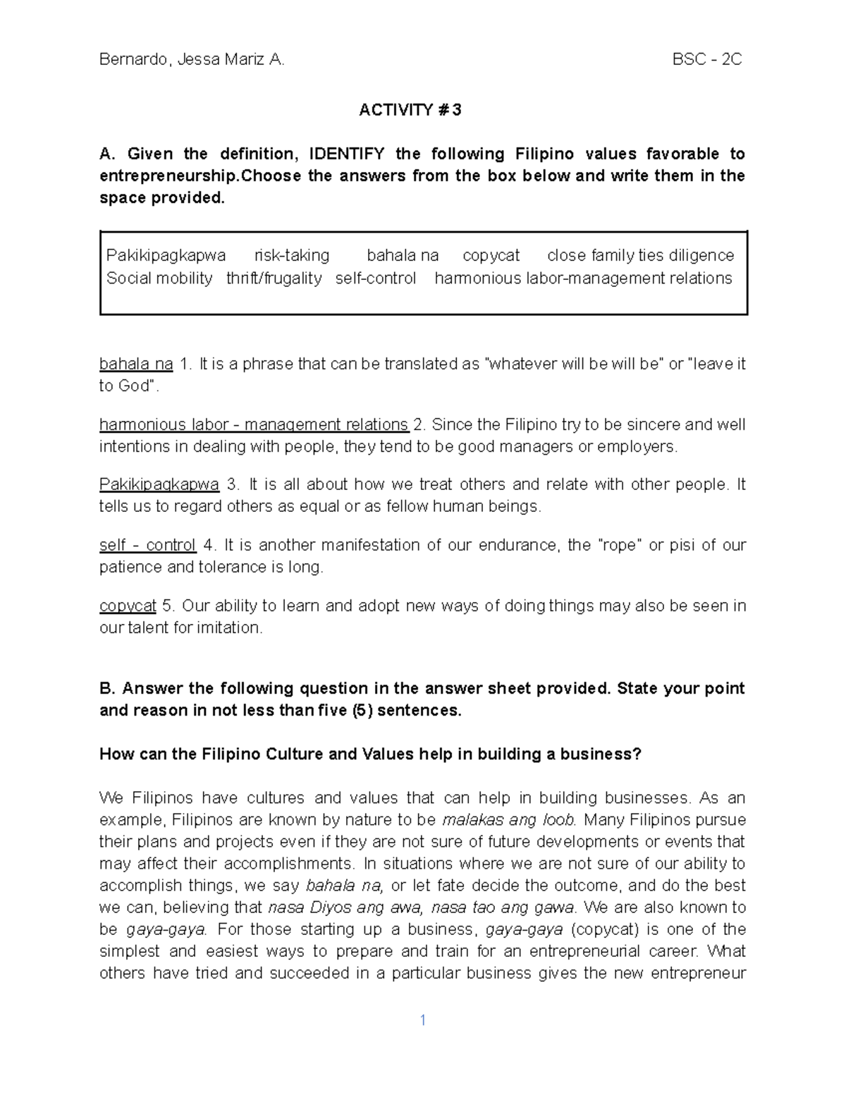 Bernardo, Jessa Mariz A. - Lesson 3 Activity - Bernardo, Jessa Mariz A ...