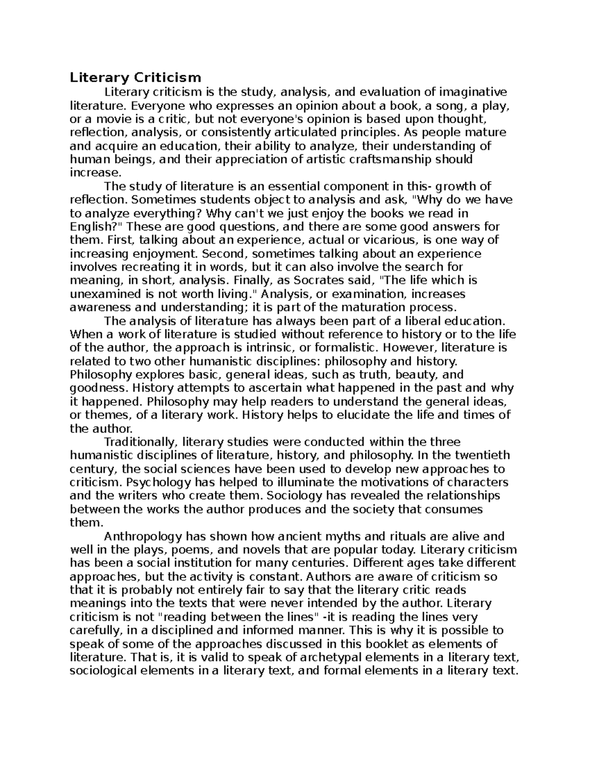 literary criticism examples essay