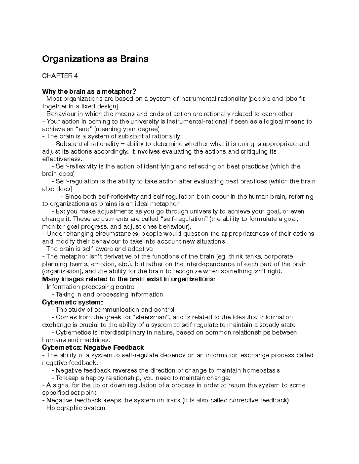 Lecture Notes, Organizations As Brains - Organizations As Brains ...