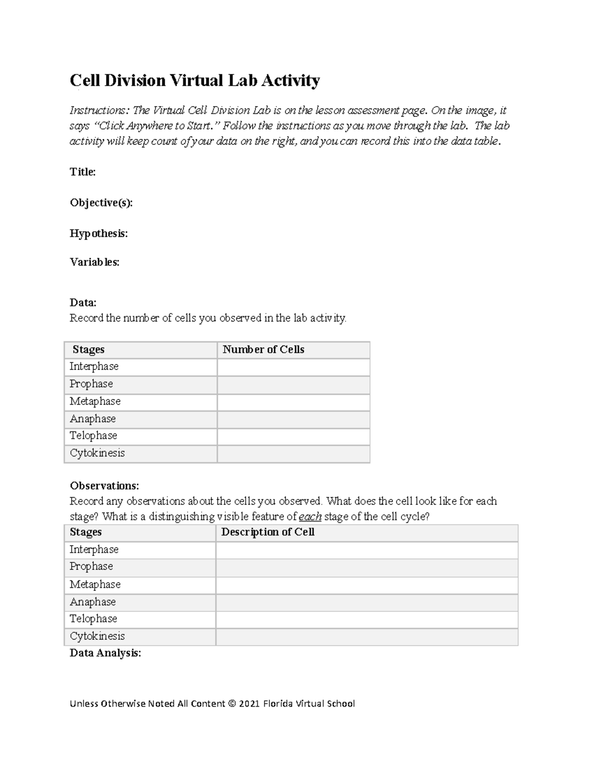 03 01 virtual cell division lab report - Cell Division Virtual Lab ...