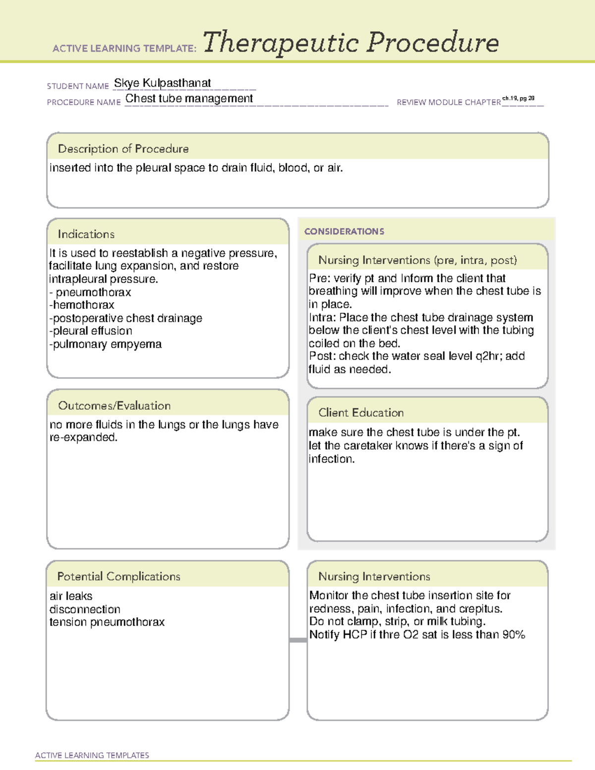 Chest tube management - NUR425 - ACTIVE LEARNING TEMPLATES Therapeutic ...