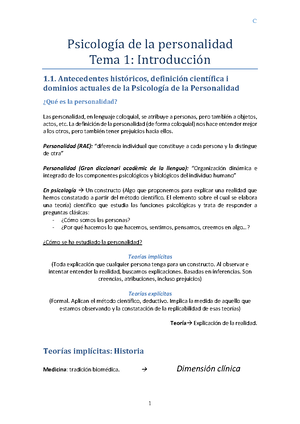 Tema 1 - Psicología de la personalidad