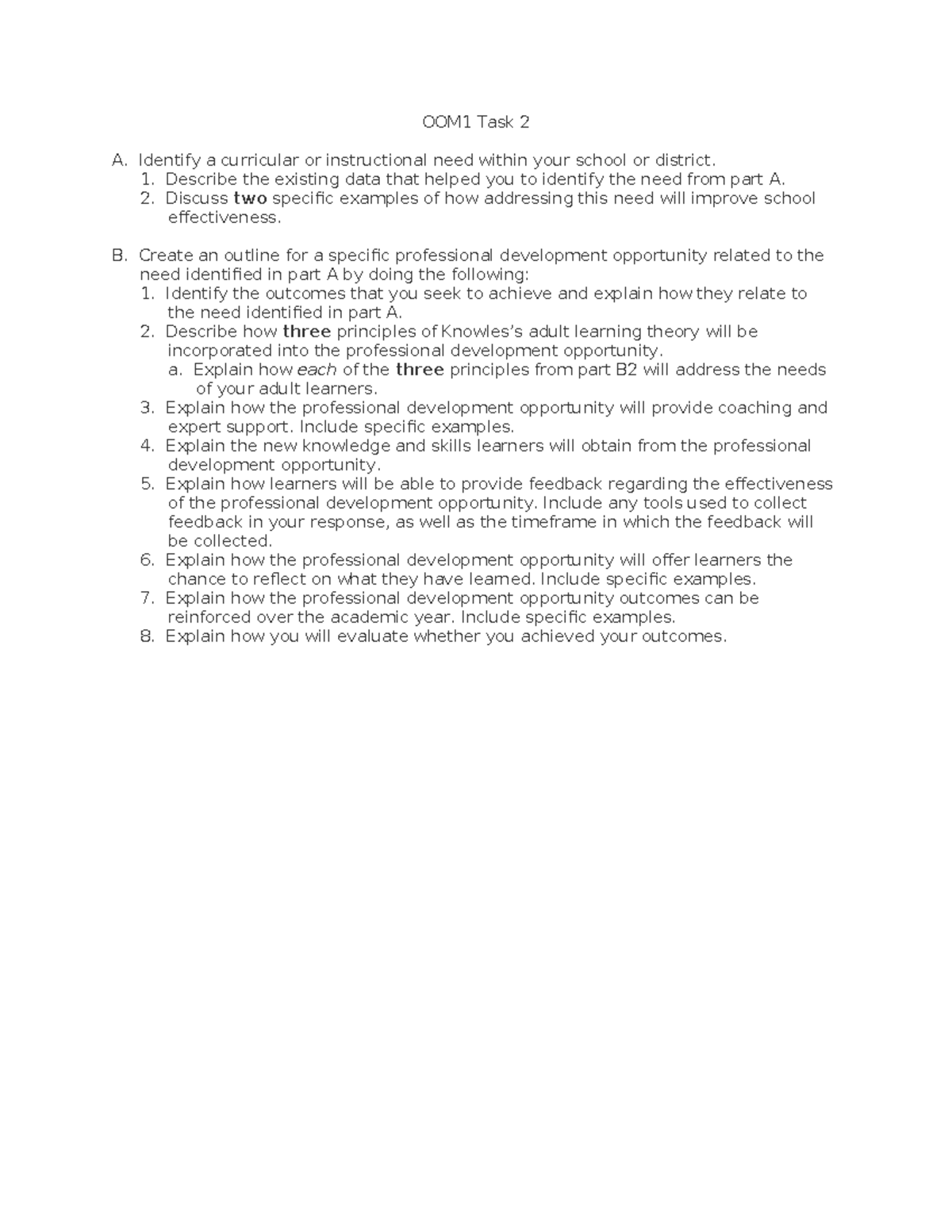 OOM1 Task 2 - Passed - OOM1 Task 2 A. Identify a curricular or ...