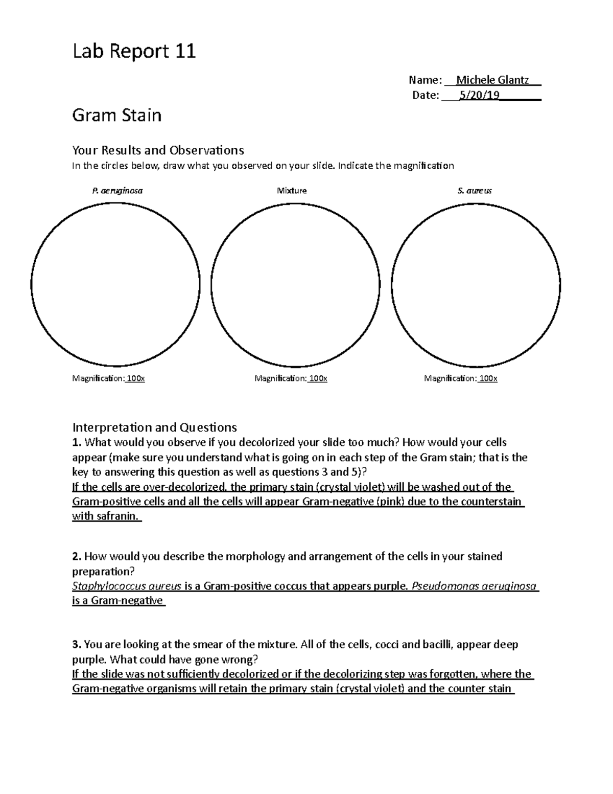 Lab Exercise 11 Lab Report 11 Name Michele Glantz Date 5/20/19