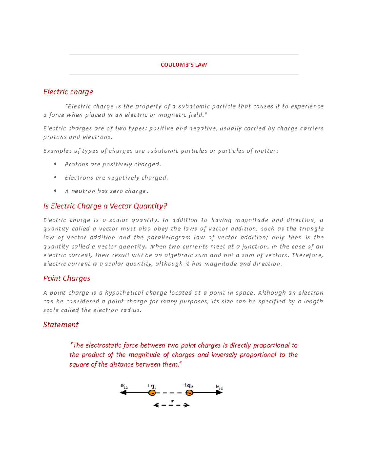 Columbs law - COULOMB’S LAW Electric charge "Electric charge is the ...
