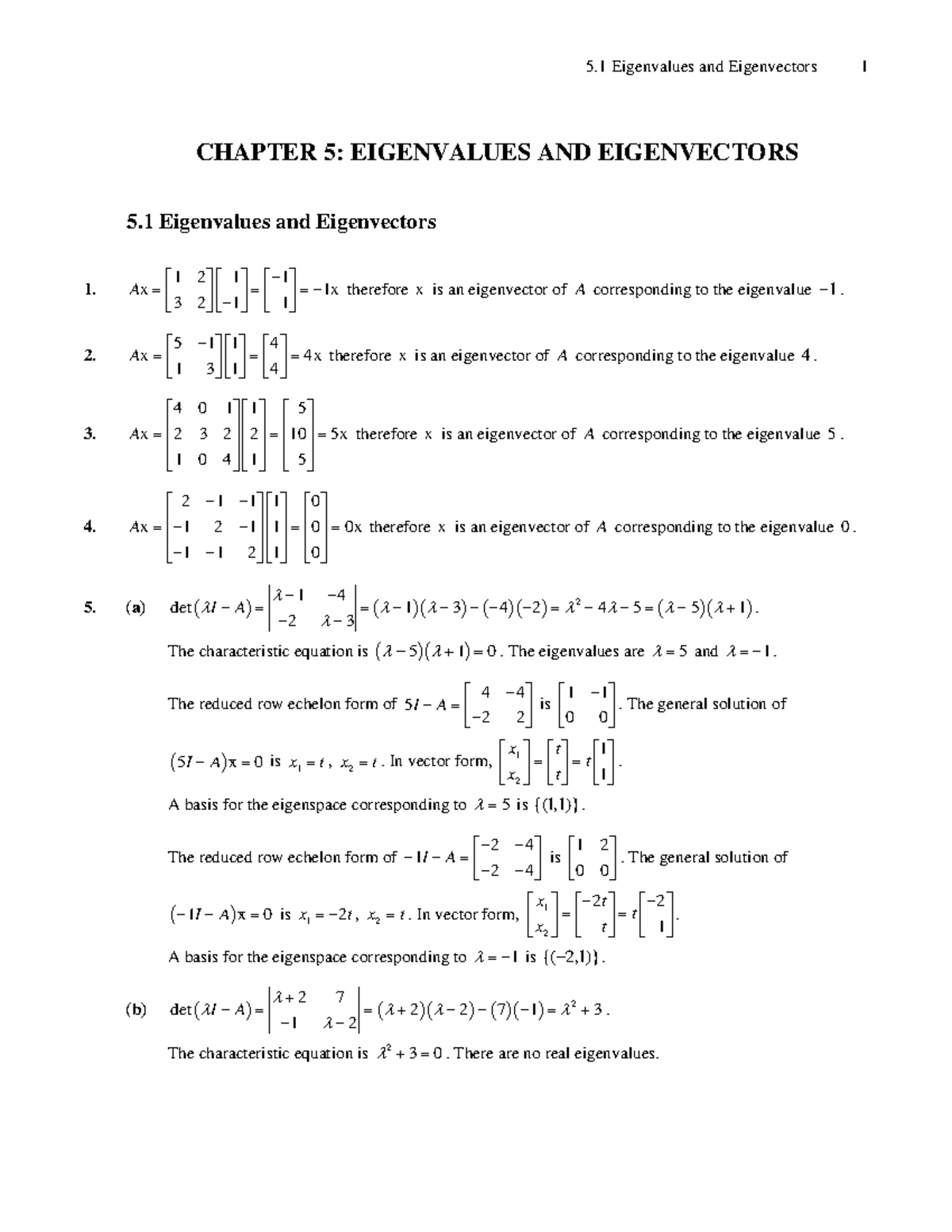 Ch05 - Textbook Solutions Of Chapter 5 - CHAPTER 5: EIGENVALUES AND ...