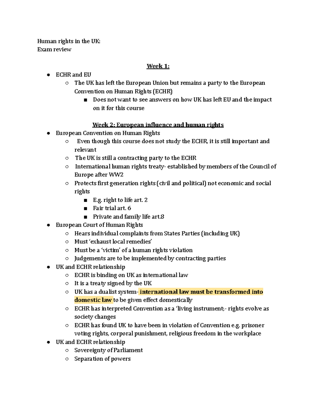 Human rights in the UK exam review - Human rights in the UK: Exam ...