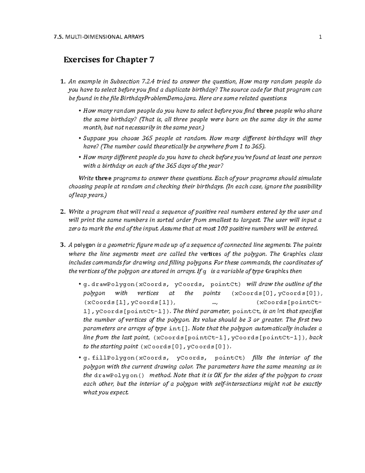 Chp1 - java notes - 7. MULTI-DIMENSIONAL ARRAYS 1 Exercises for Chapter ...