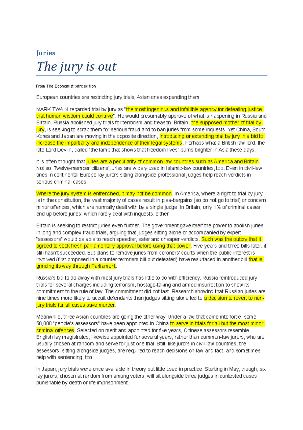 Juries reading Juries The jury is out From The Economist print