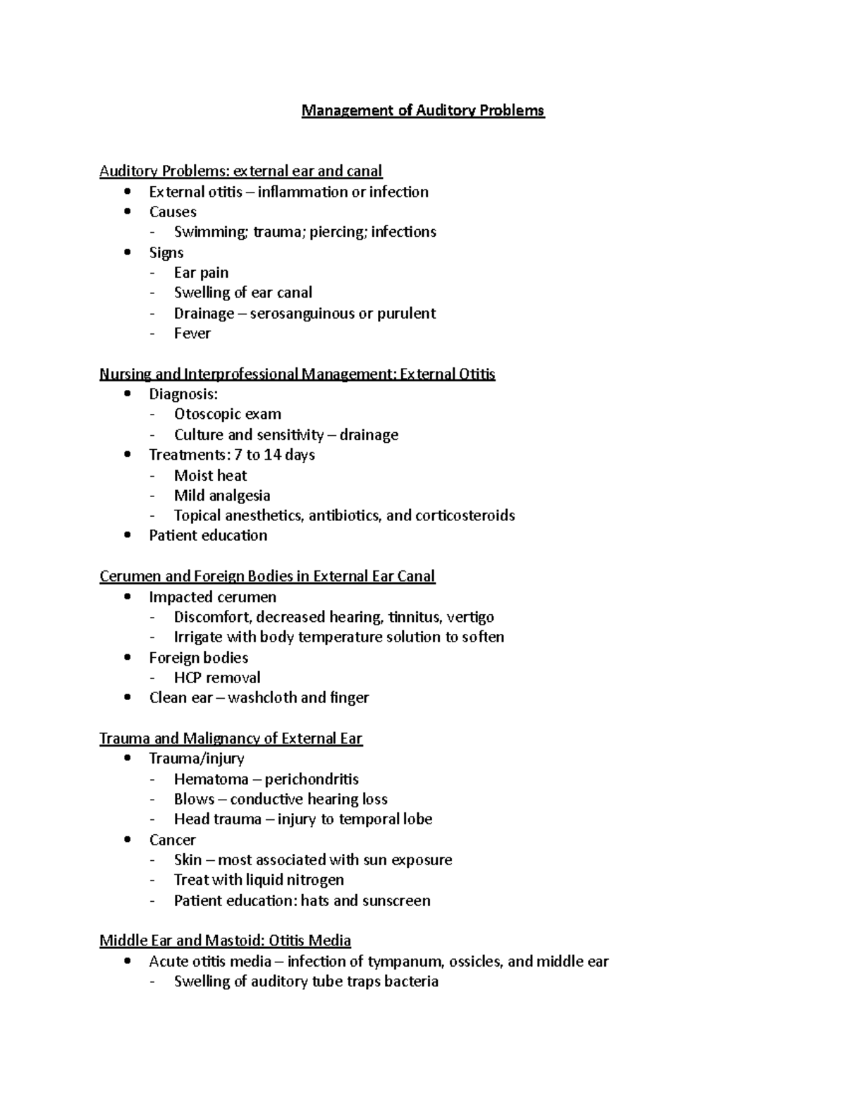 Management of Auditory Problems - Management of Auditory Problems ...