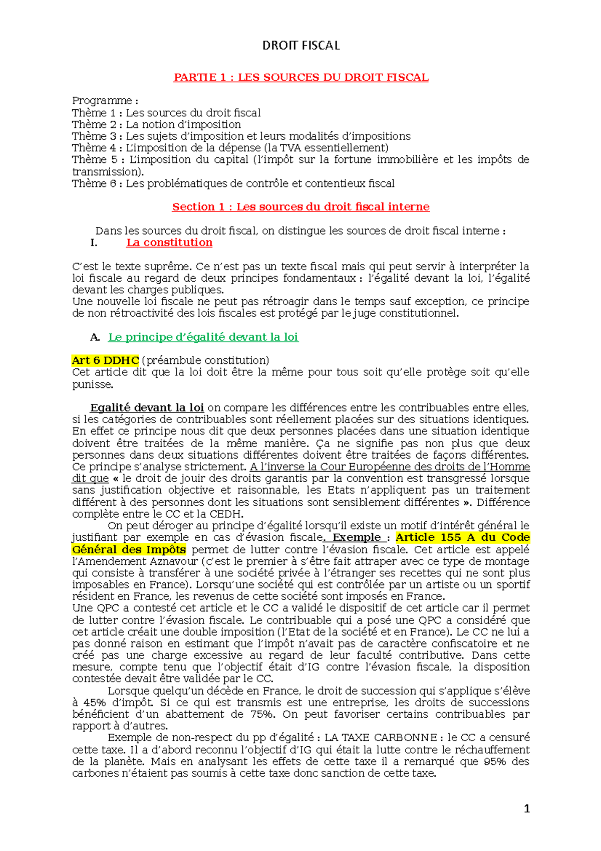 Droit- Fiscal - PARTIE 1 : LES SOURCES DU DROIT FISCAL Programme ...