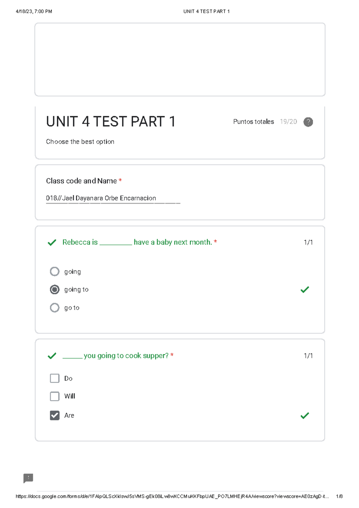 UNIT 4 TEST PART 1 UNIT 4 TEST PART 1 018//Jael Dayanara Orbe