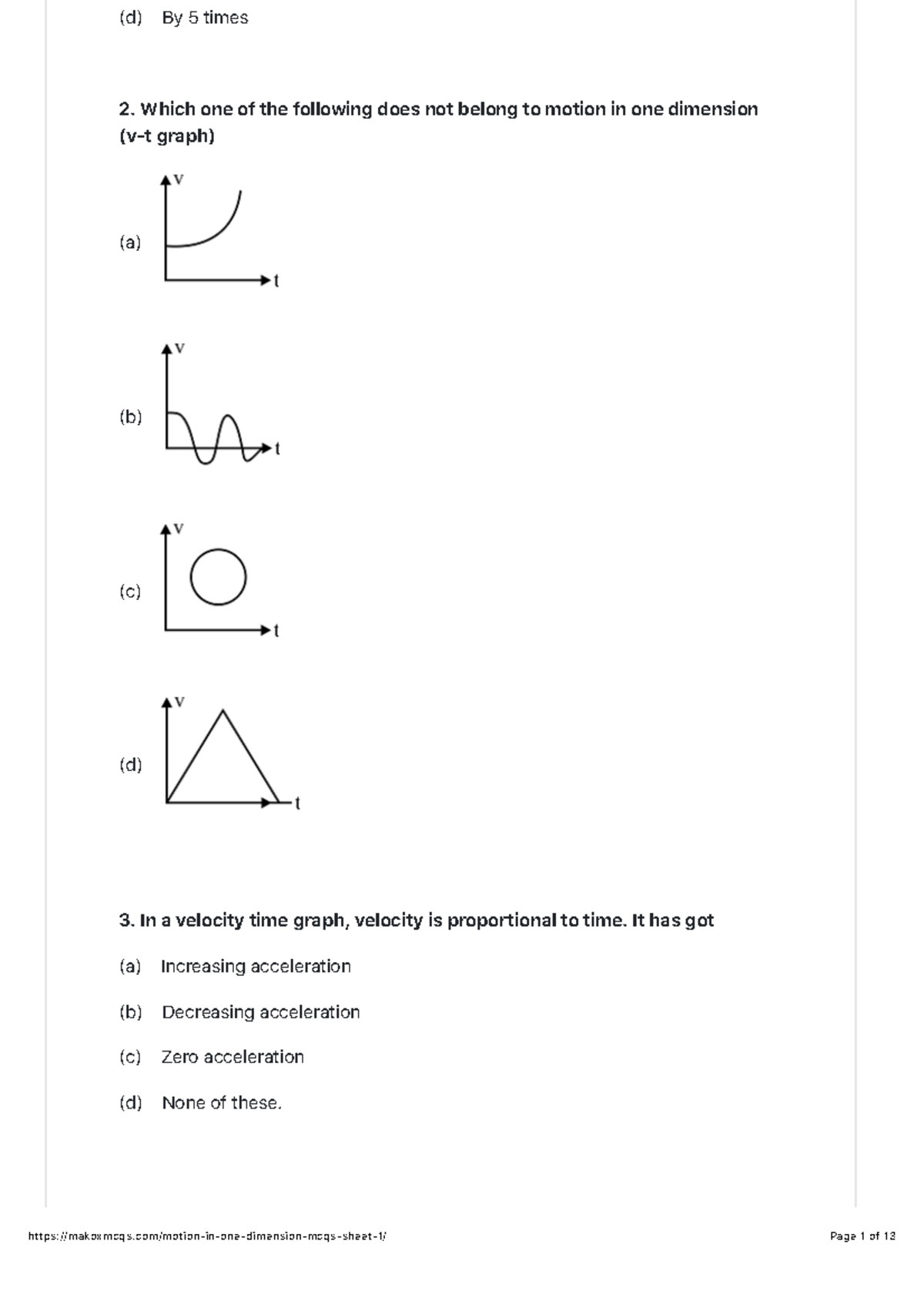 Extra 00 - Motion in One Dimension MCQs Sheet 1 - Makox MCQs 1/29/21 ...