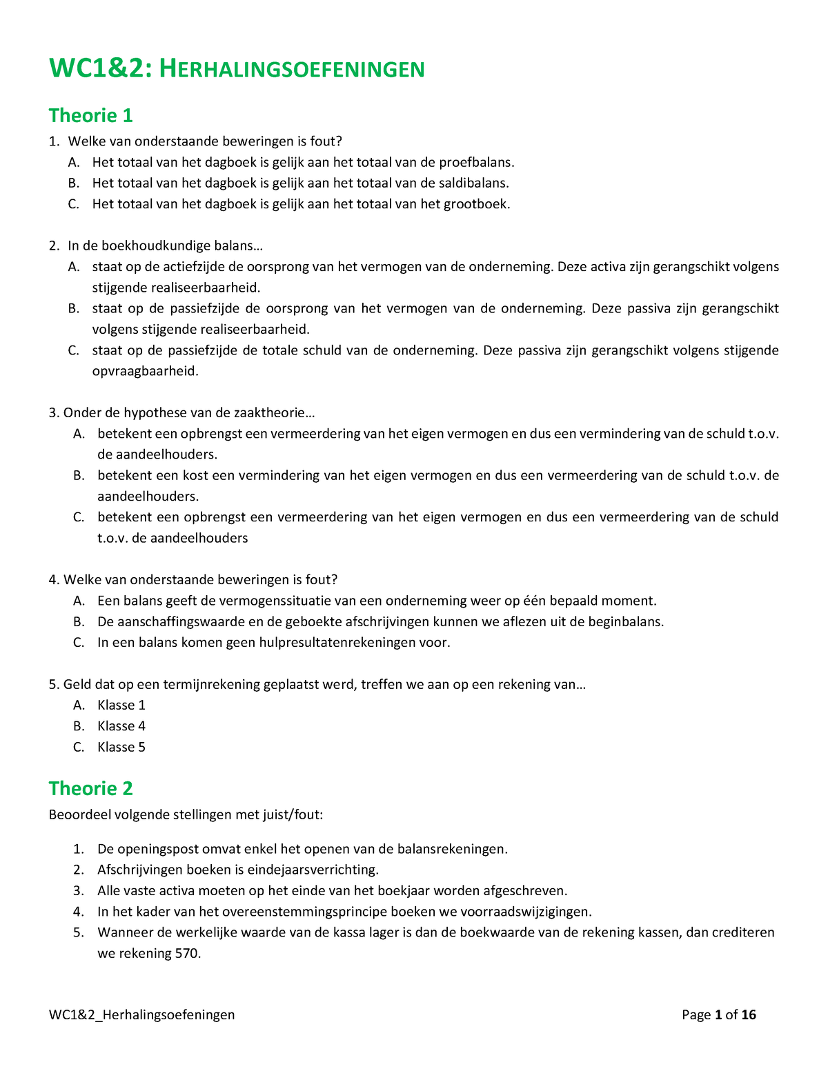 WC1&2 Herhalingsoefeningen - WC1&2: HERHALINGSOEFENINGEN Theorie 1 ...