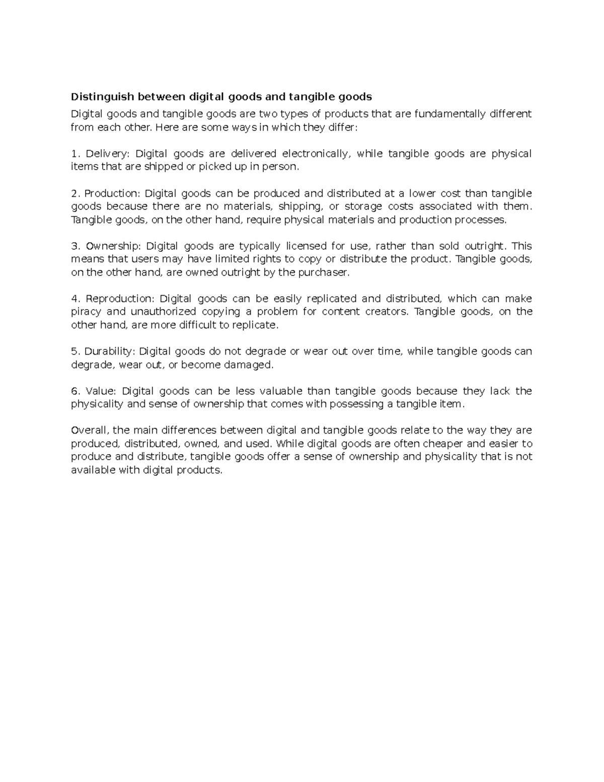 (10 05) Digital goods Distinguish between digital goods