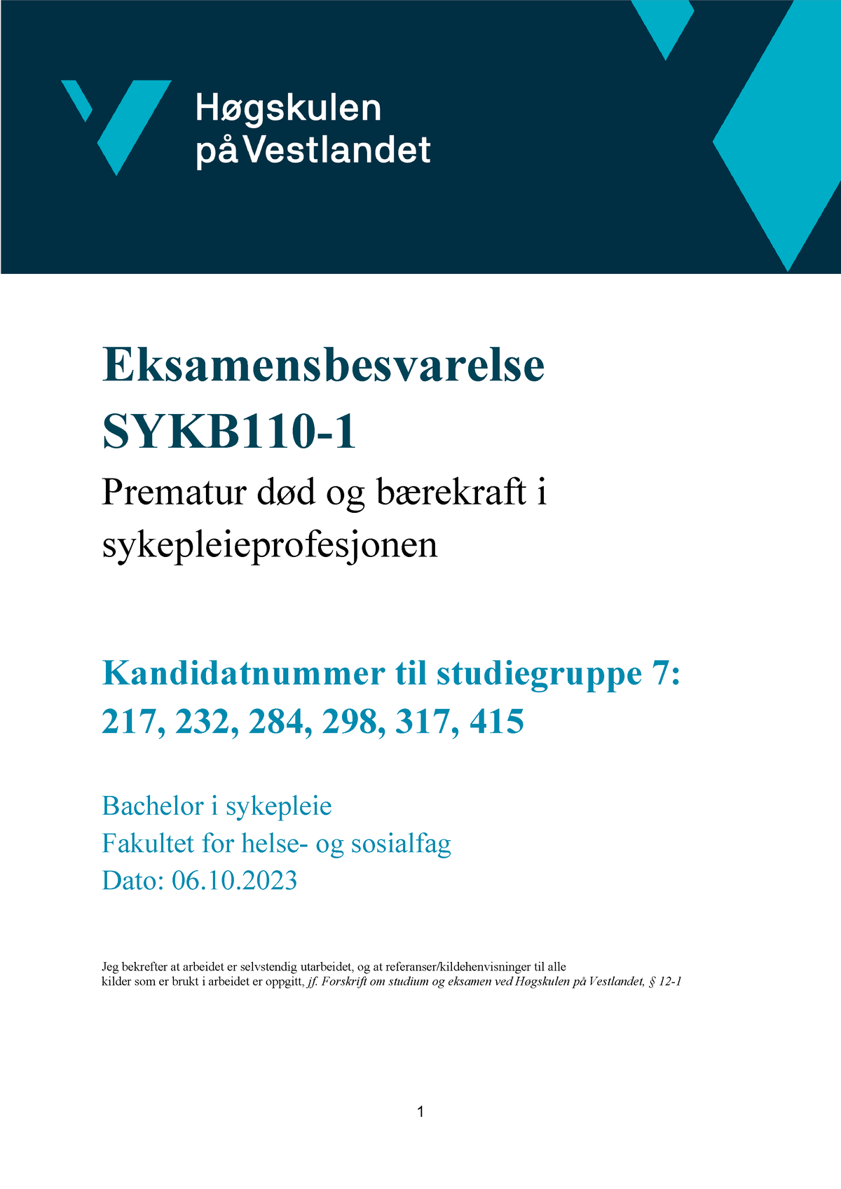 Eksamen Danning - Eksamensbesvarelse SYKB110- Prematur Død Og Bærekraft ...