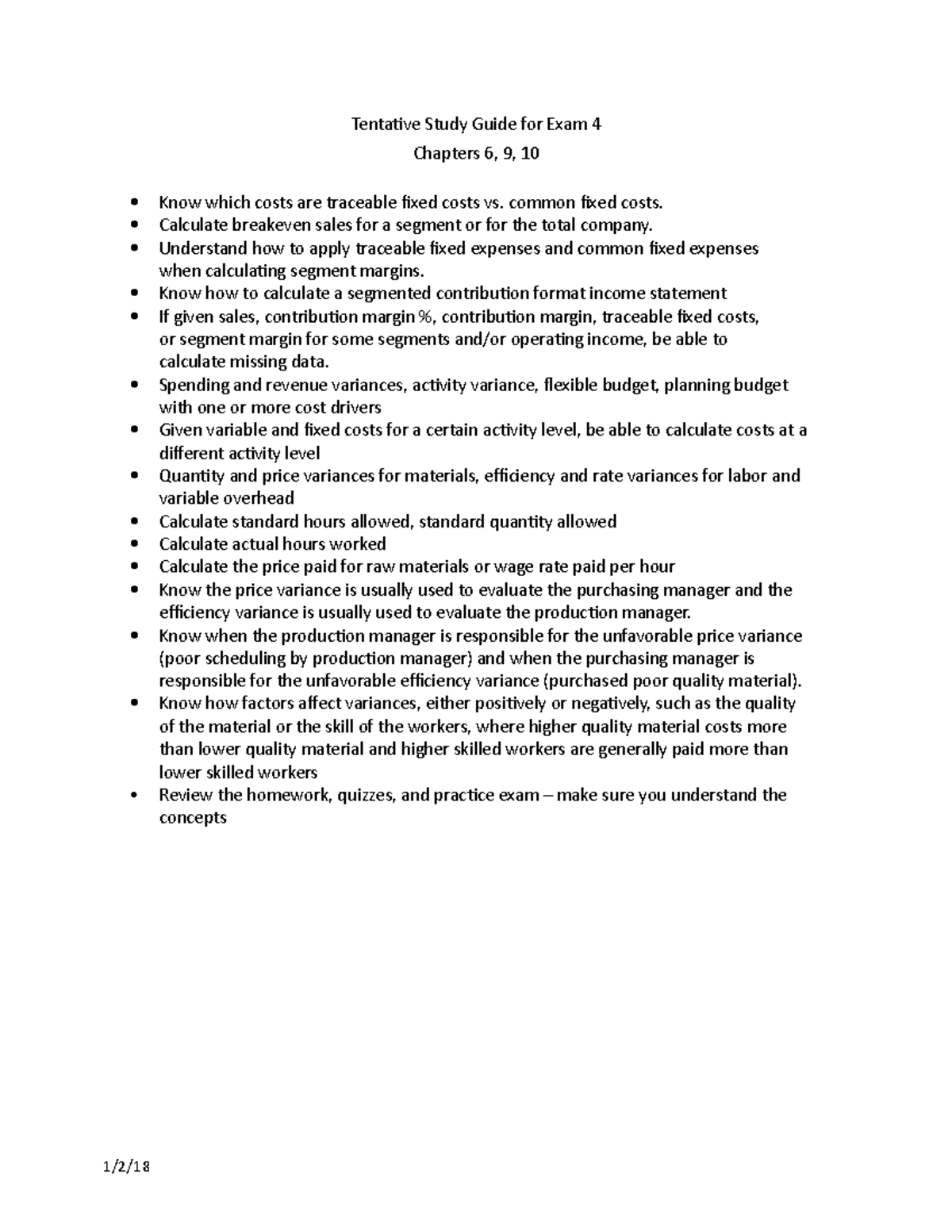 ACCT2122 Exam 4 Study Guide - Tentative Study Guide for Exam 4 Chapters ...