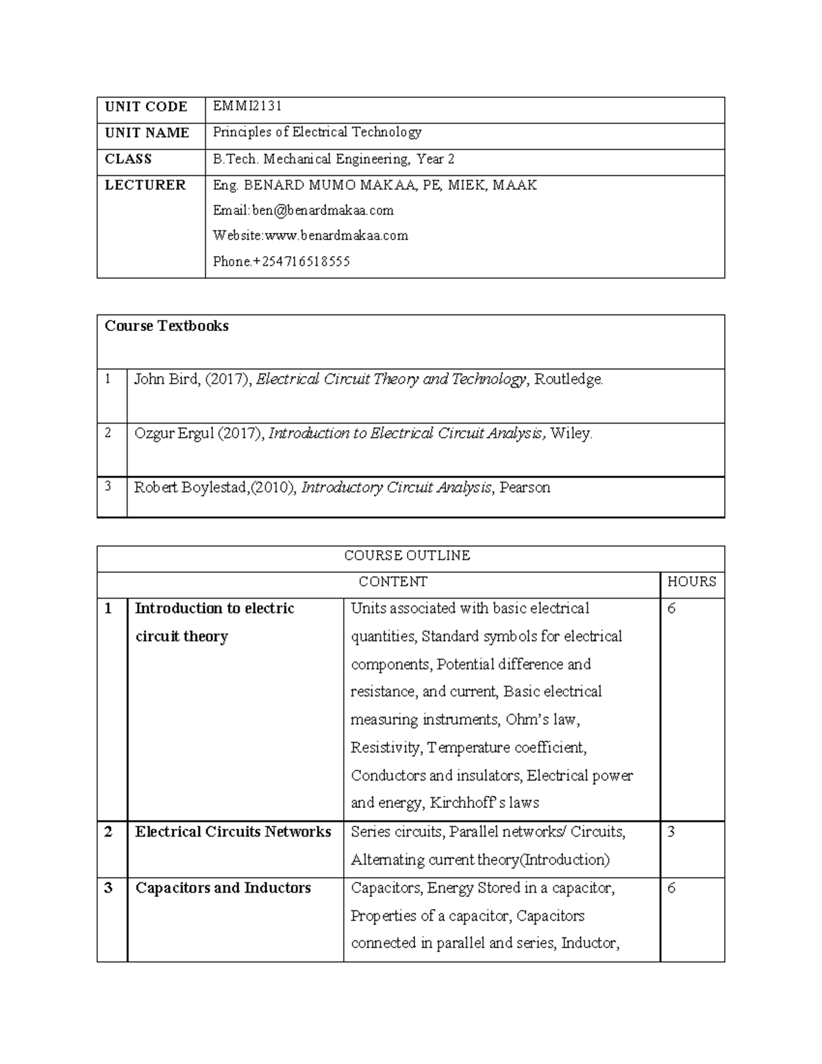 Lecture 0 Course Outline EMMI2131 - UNIT CODE EMMI UNIT NAME Principles ...