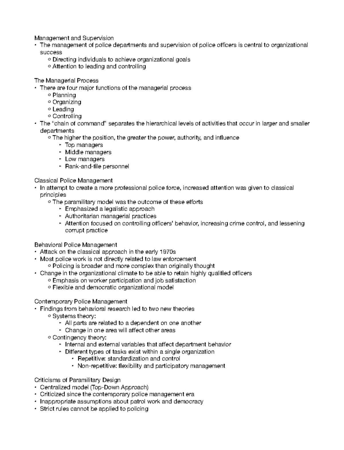 Police and Society Chapter 5 Police Management - Management and ...