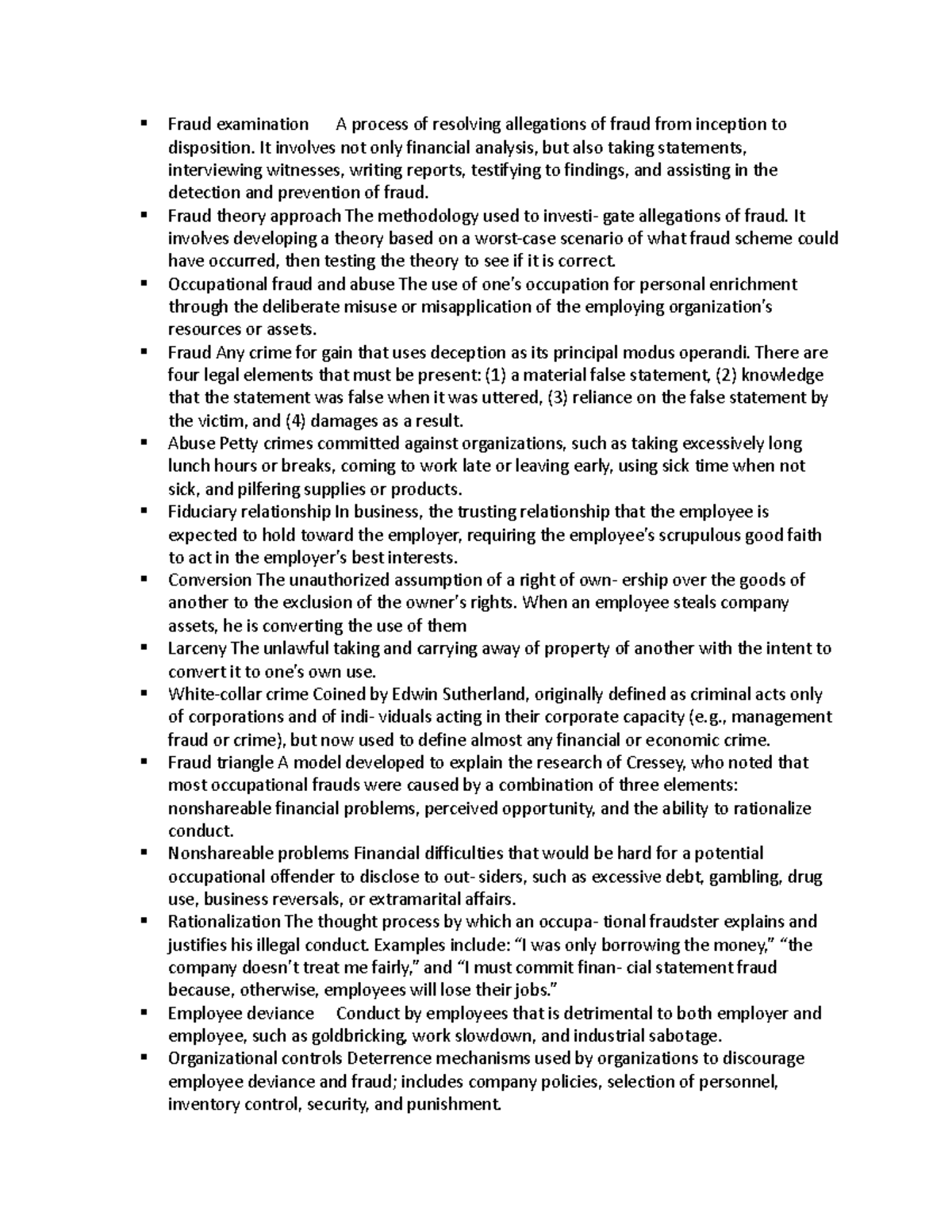 Chapter 7 definitions - Fraud examination A process of resolving ...