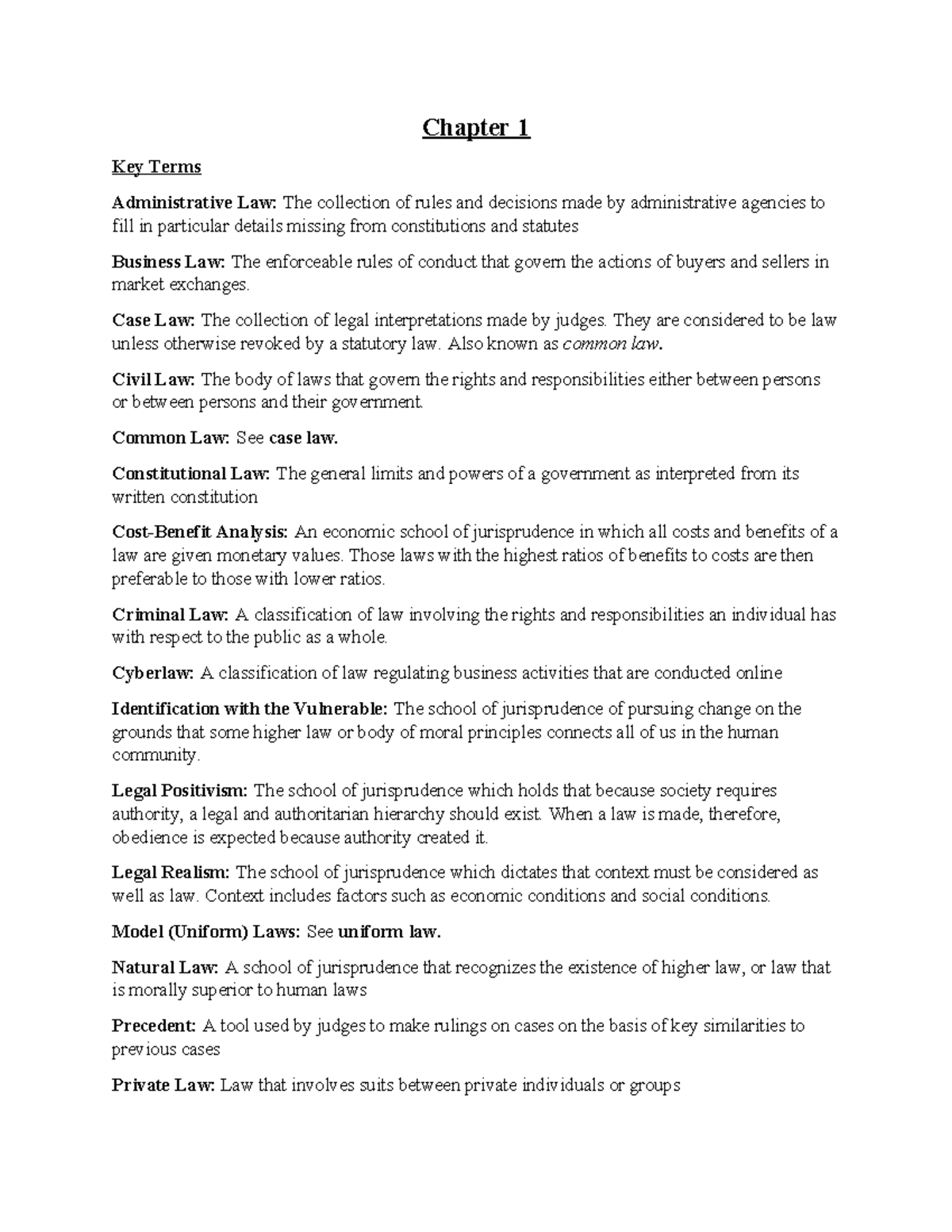 BUS-206 Module One Notes - Chapter 1 Key Terms Administrative Law: The ...