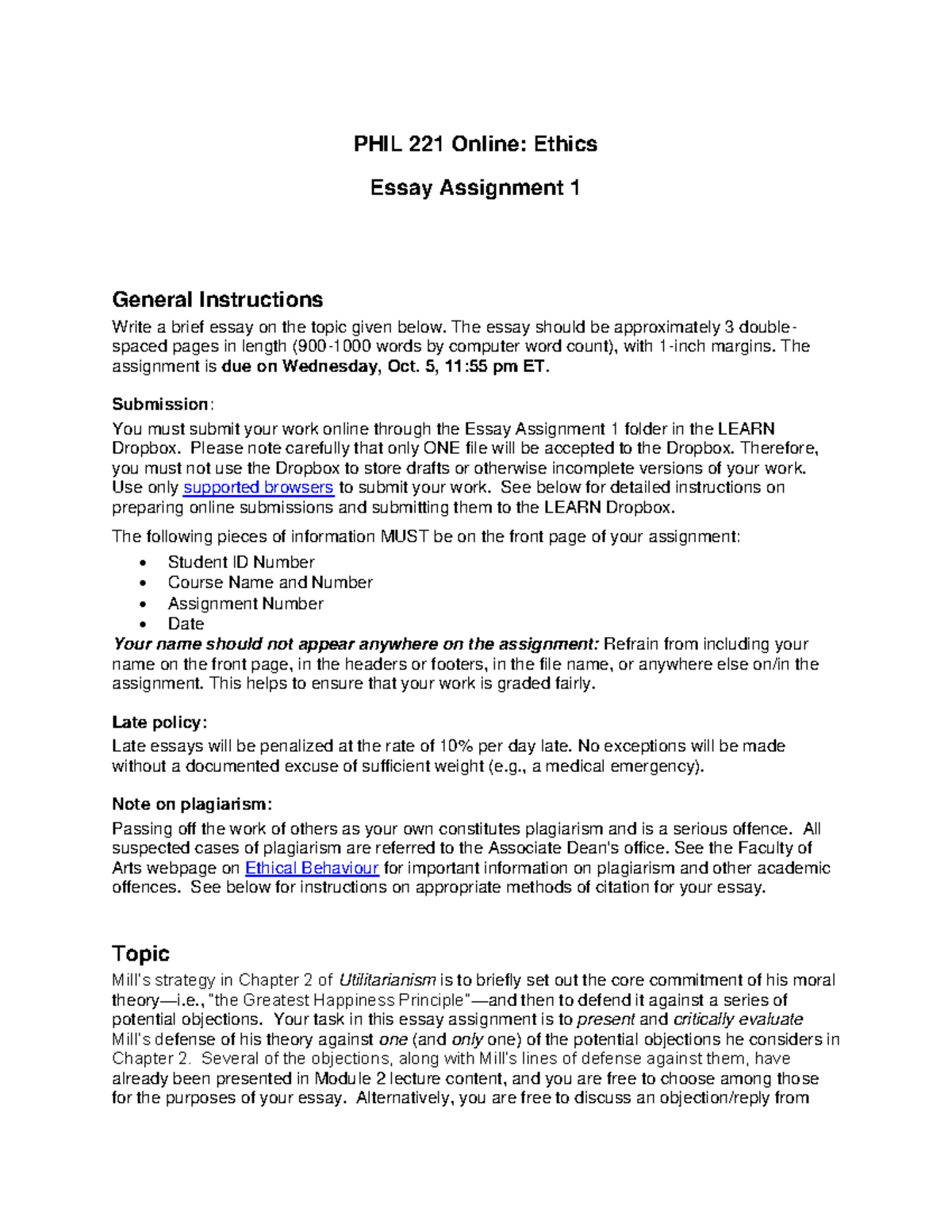 221 Assign 1 F22 - n/a - PHIL 221 Online: Ethics Essay Assignment 1 ...