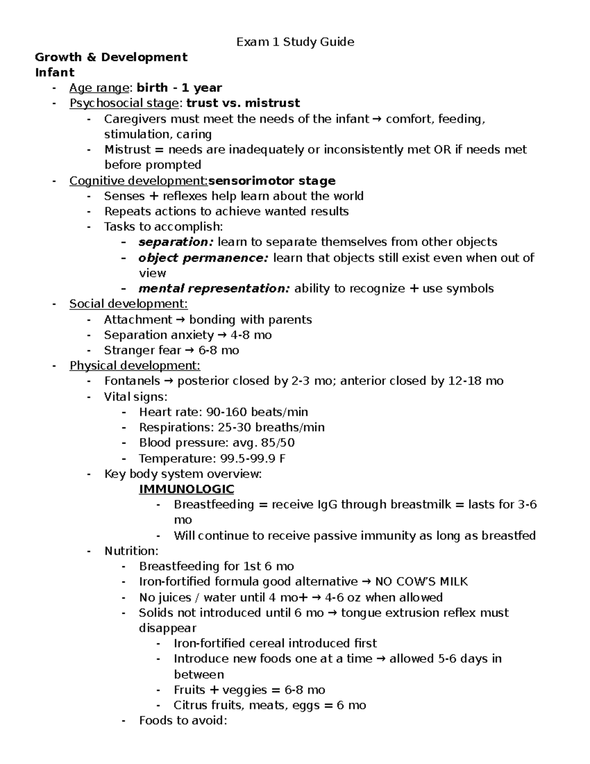 N371 - Exam 1 Studyguide - Exam 1 Study Guide Growth & Development ...