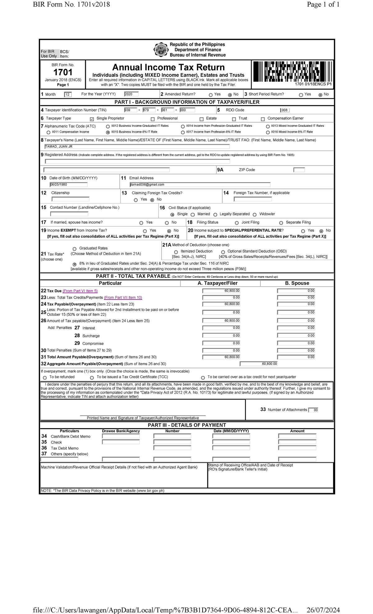 A - bir - BIR Form No. 1701 January 2018 (ENCS) Page 1 Annual Income ...