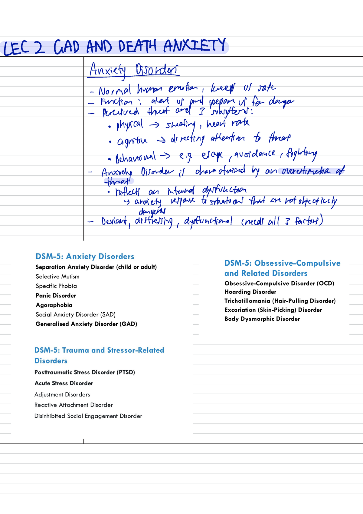 PSYC3018 GAD And Death Anxiety - LEC2 GAD AND DEATH ANXIETY Ety ...